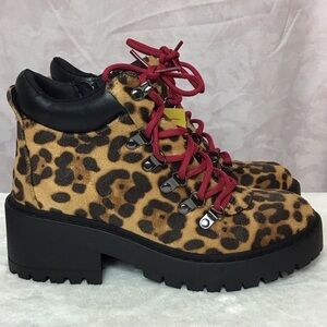 Skechers Leopard Print Lace-Up Boots with Red Accents